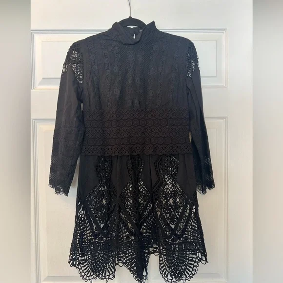 Anna Sui Dresses | Anna Sui Mini Lace Crochet Dress, Unlined, Size 4 | Color: Black | Size: 4 | Pm-65655343's Closet